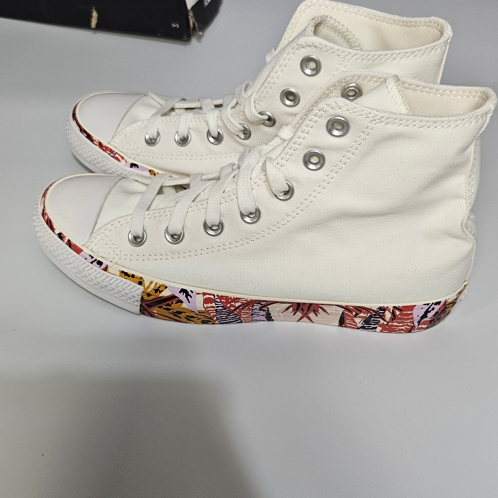 Converse High-Top Sneakers in Cream with Multicolor Floral Midsole